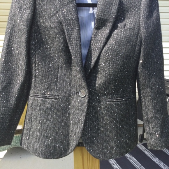 J. Crew 0P Metallic Black Blazer one button Dark academia business 0 petite work - Picture 3 of 15